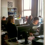 Schüler der 10. Klasse der Pestallozischule beim Posten in die Ideenmaschine, 2012