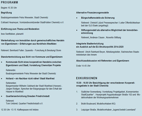 Programm: Fachforum Eigentümer im Quartier, Chemnitz 2012